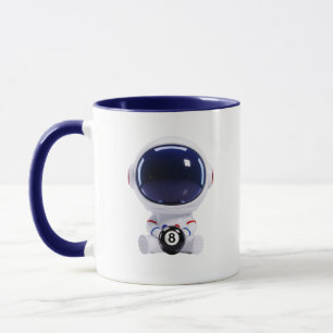 Süßer Kawaii-Astronaut sitzt mit 8-Ball Weltraum-T Tasse
