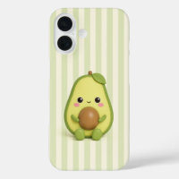 Süßer Kawaii-Avocado auf grün gestreiftem Handygeh