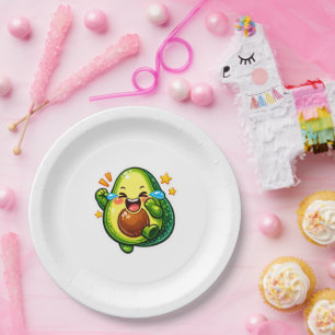 Süßer Kawaii-Avocado lacht und weint vor Freude Pappteller