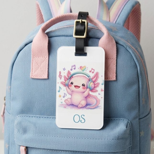 Süßer Kawaii Axolotl Gepäckanhänger (Kids monogrammed id bag tag. Cute kawaii axotol. Attach to musical instrument bags, sports bags. )