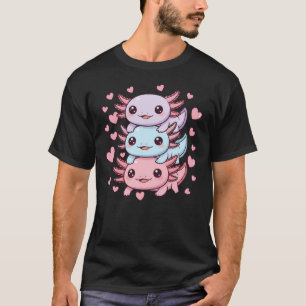 Süßer Kawaii-Axolotl-Stapel mit Herzen T-Shirt