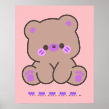 Süßer Kawaii-Bär mit lila Schleifen - Poster