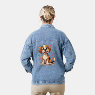 Süßer Kawaii-Beagle mit Herzen Spielhund Jeansjacke