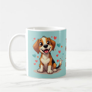 Süßer Kawaii-Beagle mit Herzen Spielhund Kaffeetasse