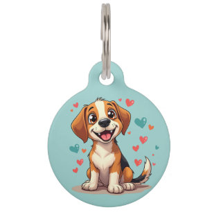 Süßer Kawaii-Beagle mit Herzen Verspielter Hund Haustiermarke