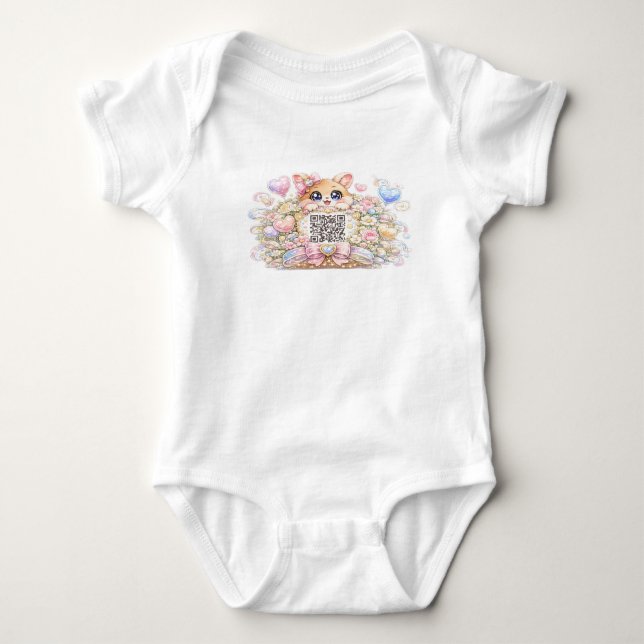 Süßer Kawaii benutzerdefinierter QR-Code Katze Pas Baby Strampler (Vorderseite)