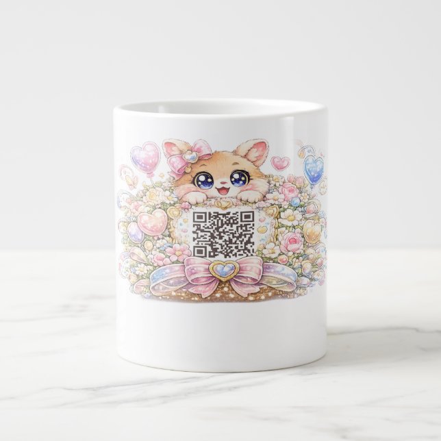 Süßer Kawaii benutzerdefinierter QR-Code Katze Pas Jumbo-Tasse (Vorderseite)