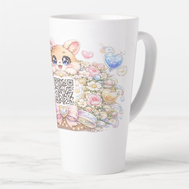 Süßer Kawaii benutzerdefinierter QR-Code Katze Pas Milchtasse (Rechte Ecke)