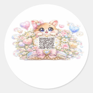 Süßer Kawaii benutzerdefinierter QR-Code Katze Pas Runder Aufkleber