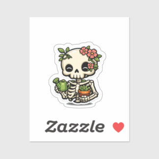 Süßer Kawaii-Blumen-Skelett-Gärtner-Aufkleber Aufkleber