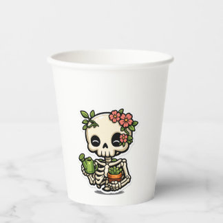 Süßer Kawaii-Blumen-Skelett-Gärtner-Aufkleber Pappbecher