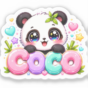 Süßer Kawaii Coco Panda Name Pastellrosa Funkelnd  Aufkleber
