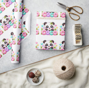 Süßer Kawaii Coco Panda Name Pastellrosa Funkelnd Geschenkpapier