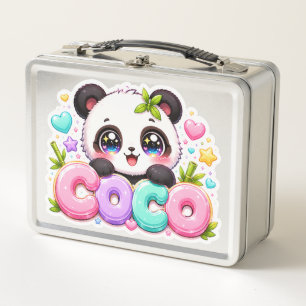 Süßer Kawaii Coco Panda Name Pastellrosa Funkelnd  Metall Brotdose