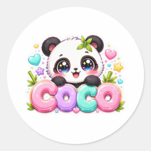 Süßer Kawaii Coco Panda Name Pastellrosa Funkelnd  Runder Aufkleber