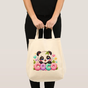 Süßer Kawaii Coco Panda Name Pastellrosa Funkelnd Tragetasche
