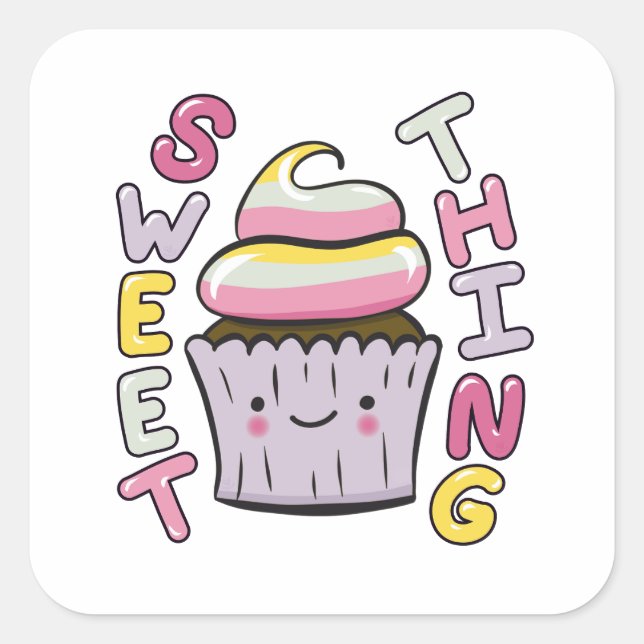 Süßer Kawaii-Cupcake mit Text Quadratischer Aufkleber (Vorderseite)