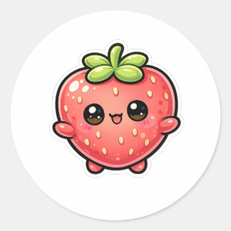 Süßer Kawaii-Erdbeer-Charakter Runder Aufkleber