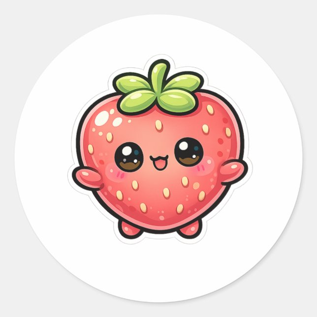 Süßer Kawaii-Erdbeer-Charakter Runder Aufkleber (Vorderseite)