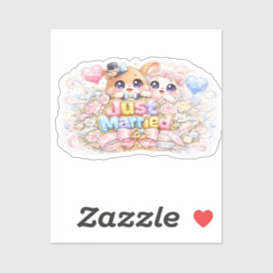 Süßer Kawaii Frisch Vermählter Paar Tiere Pastel P Aufkleber