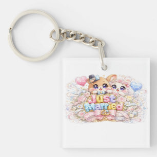 Süßer Kawaii Frisch Vermählter Paar Tiere Pastel P Schlüsselanhänger