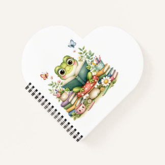 Süßer Kawaii-Frosch beim Lesen eines Buches | Aqua Notizbuch