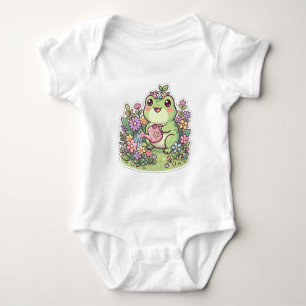 Süßer Kawaii-Frosch-Gartenblumen-Babyooverall Baby Strampler