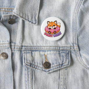 Süßer Kawaii-Fuchs-Donut-Sorgen-frei-lustiger Esse Button