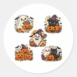Süßer Kawaii-Geist-Hexen-Halloween-Aufkleber Runder Aufkleber