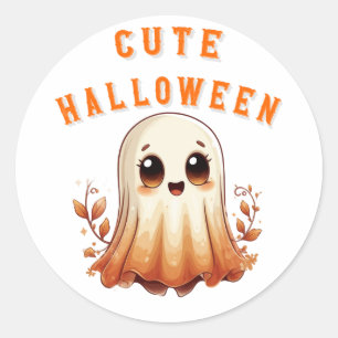 Süßer Kawaii-Geist mit Herbstblättern Halloween 👻 Runder Aufkleber