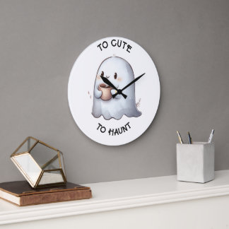 Süßer Kawaii-Geist mit Kaffee in Wasserfarben  Große Wanduhr