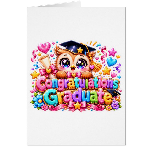 Süßer Kawaii Gratulations Absolvent Eule Pastell P (Vorne)