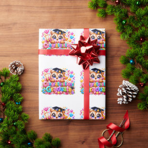 Süßer Kawaii Gratulations Absolvent Eule Pastell P Geschenkpapier