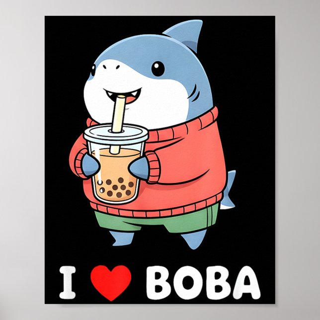 Süßer Kawaii-Hai-Boba-Tee Lustiger Bubble-Tea-Lieb Poster (Vorne)