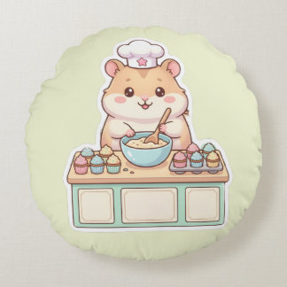 Süßer Kawaii Hamster Koch backt Cupcakes Rund Rundes Kissen