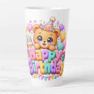 Süßer Kawaii Happy Birthday Teddy Bär Pastellrosa  Milchtasse
