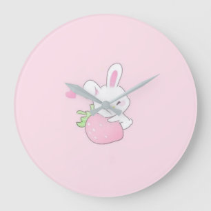 Süßer Kawaii-Hasen-Uhr - Pastellrosa Große Wanduhr