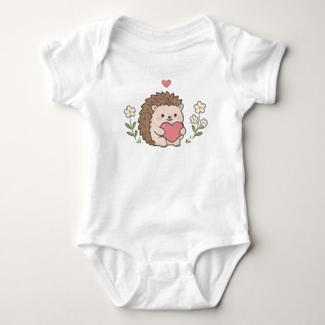 Süßer Kawaii Igel mit Herz Gänseblümchen Baby Strampler (Vorderseite)