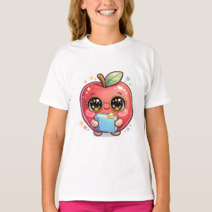 Süßer Kawaii intelligenter Apfel mit Brille, der e T-Shirt
