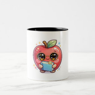 Süßer Kawaii intelligenter Apfel mit Brille, der e Zweifarbige Tasse