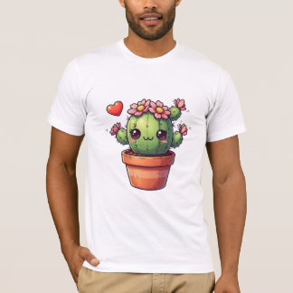 Süßer Kawaii-Kaktus mit rosa Blüten T-Shirt