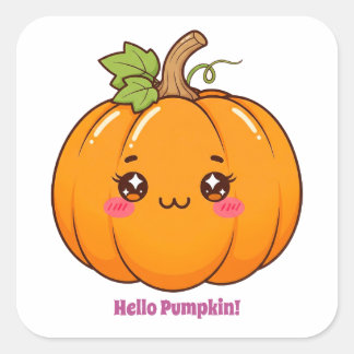 Süßer Kawaii lächelnder Kürbis-Cartoon Quadratischer Aufkleber
