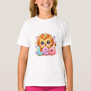 Süßer Kawaii-Leo-Löwe-Name Pastell-Rosa-Krone Funk T-Shirt