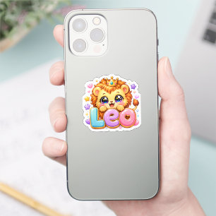 Süßer Kawaii-Leo-Löwe-Name Pastellrosa Krone Funke Aufkleber
