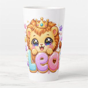 Süßer Kawaii-Leo-Löwe-Name Pastellrosa-Krone Funke Milchtasse