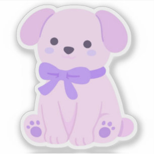Süßer Kawaii Lila Hund mit Schleifen Aufkleber