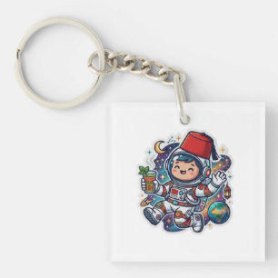 Süßer Kawaii-Marokkanischer Astronaut Minztee Fez- Schlüsselanhänger