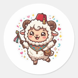 Süßer Kawaii marokkanischer Eid al-Adha-Schaf-Fezz Runder Aufkleber