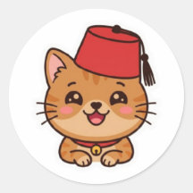 Süßer Kawaii-Marokkanischer Fez-Hut-Katzen-Aufkleb