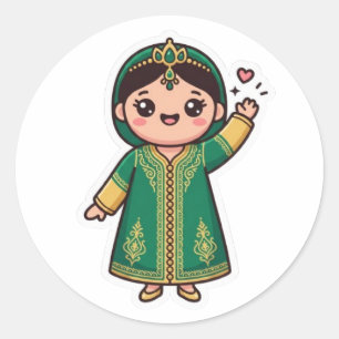 Süßer Kawaii Marokkanischer Kaftan Traditionelles Runder Aufkleber